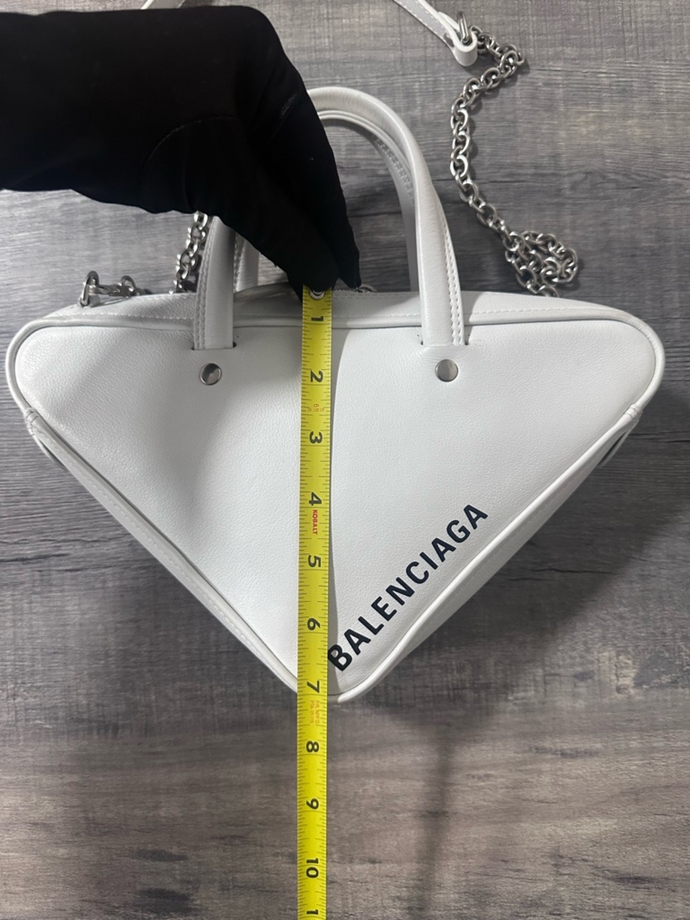 34-26 Balenciaga Triangle Chain Duffle Calfskin Leather Shoulder Bag - Picture 12 of 14